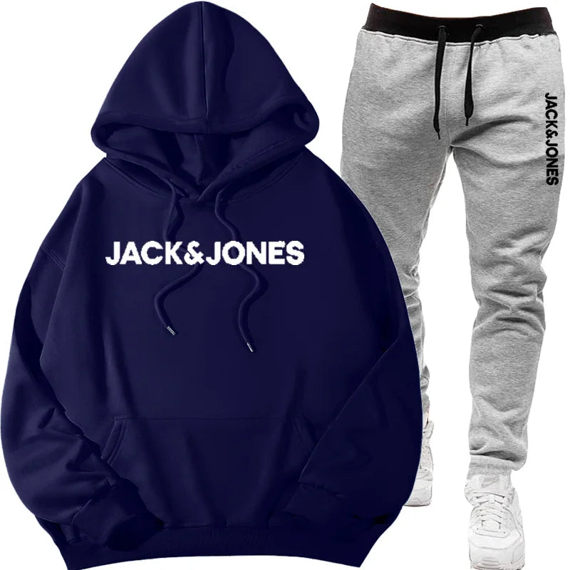 Two sets of men's sportswear for autumn/Winter 2025, including a sweatshirt and two sets of fitness jogging pants with wool caps