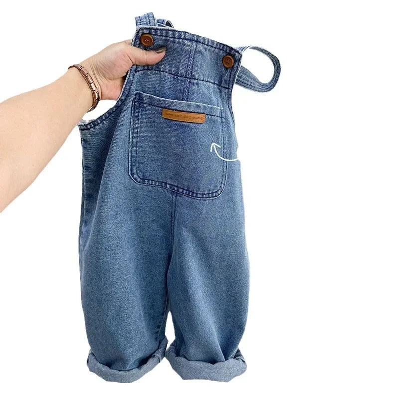 Spring 1-8T Kids Boy Denim Overalls Cotton Big Pocket Baby Boys Strappy Pant Solid Children Toddler Boys Jeans Suspender Outfits