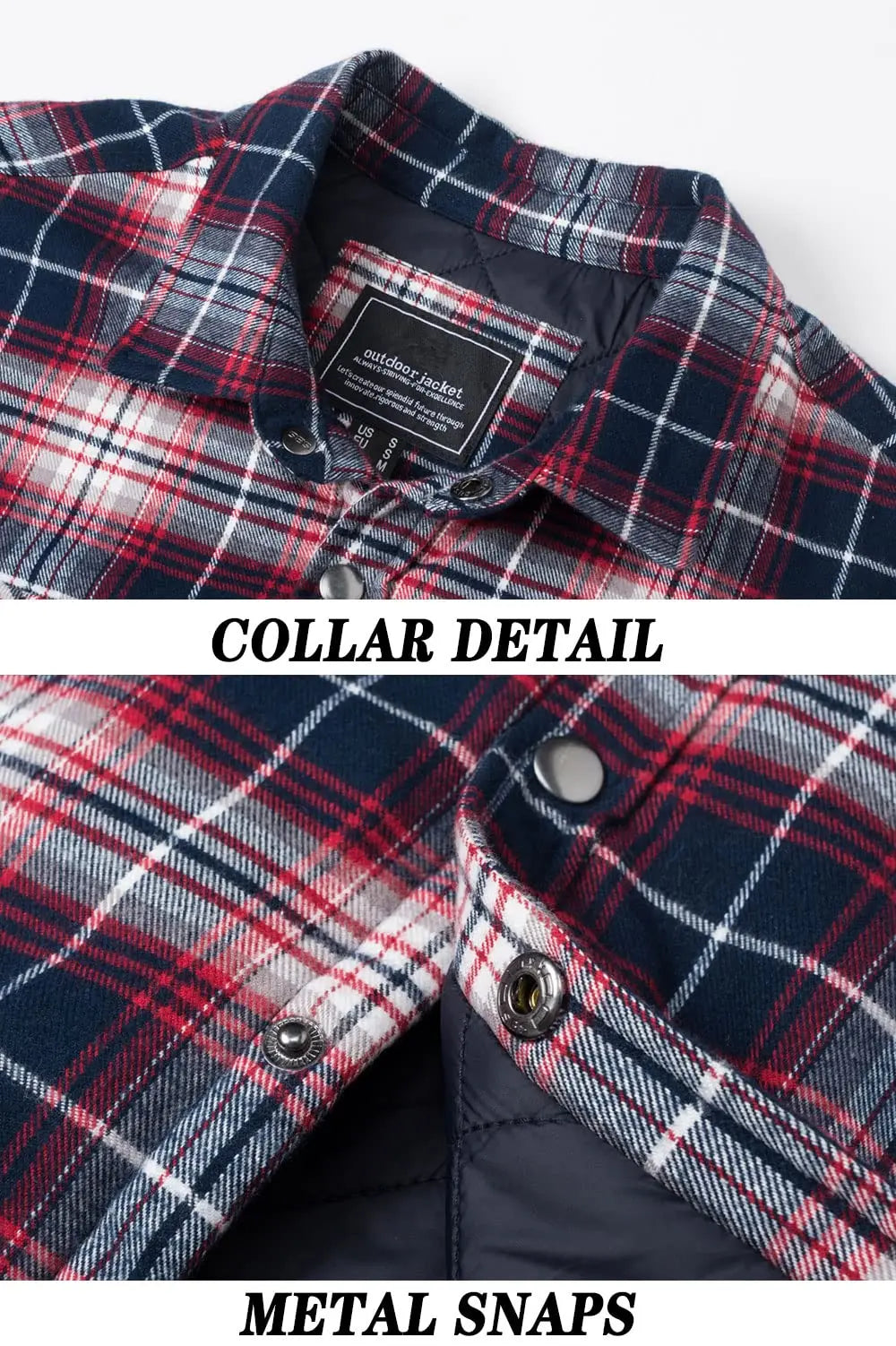 TACVASEN Winter Plaid Cotton Jackets Mens Long Sleeve Quilted Lined Flannel Shirt Jacket Multi-Pockets Outwear Hiking Coats Tops