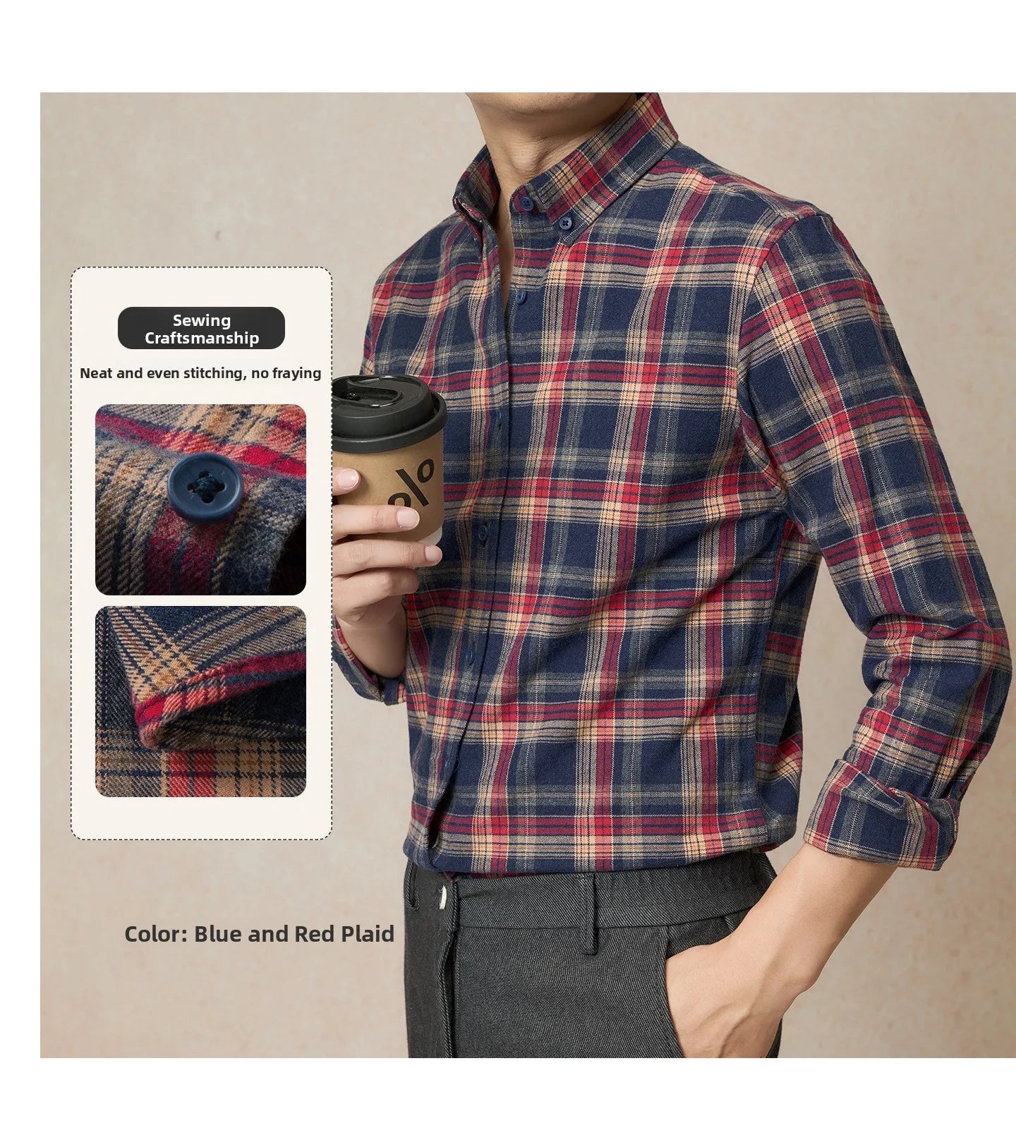 Men's Plaid Long Sleeve Shirt Fleece Finish Casual Style High End Feeling Autumn Winter Collection Fashionable Youth Urban Wear