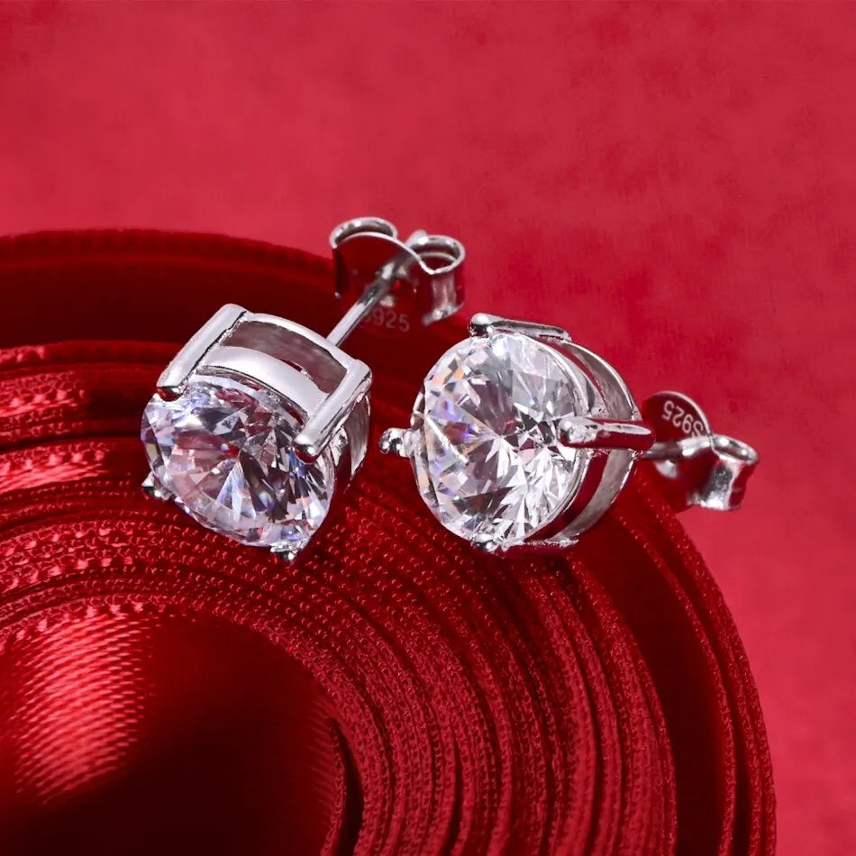 0.5-2 Carat 8.0mm D Color Moissanite 100% 925 Sterling Silver Stud Earrings For Women Top Quality Sparkling Wedding Jewelry