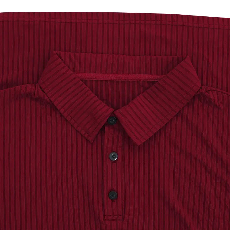 Men's Autumn  Classic Casual  Elastic Pit Strip Polo ShirtAmerican  Lapel Button-up Long-Sleeved T-shirt