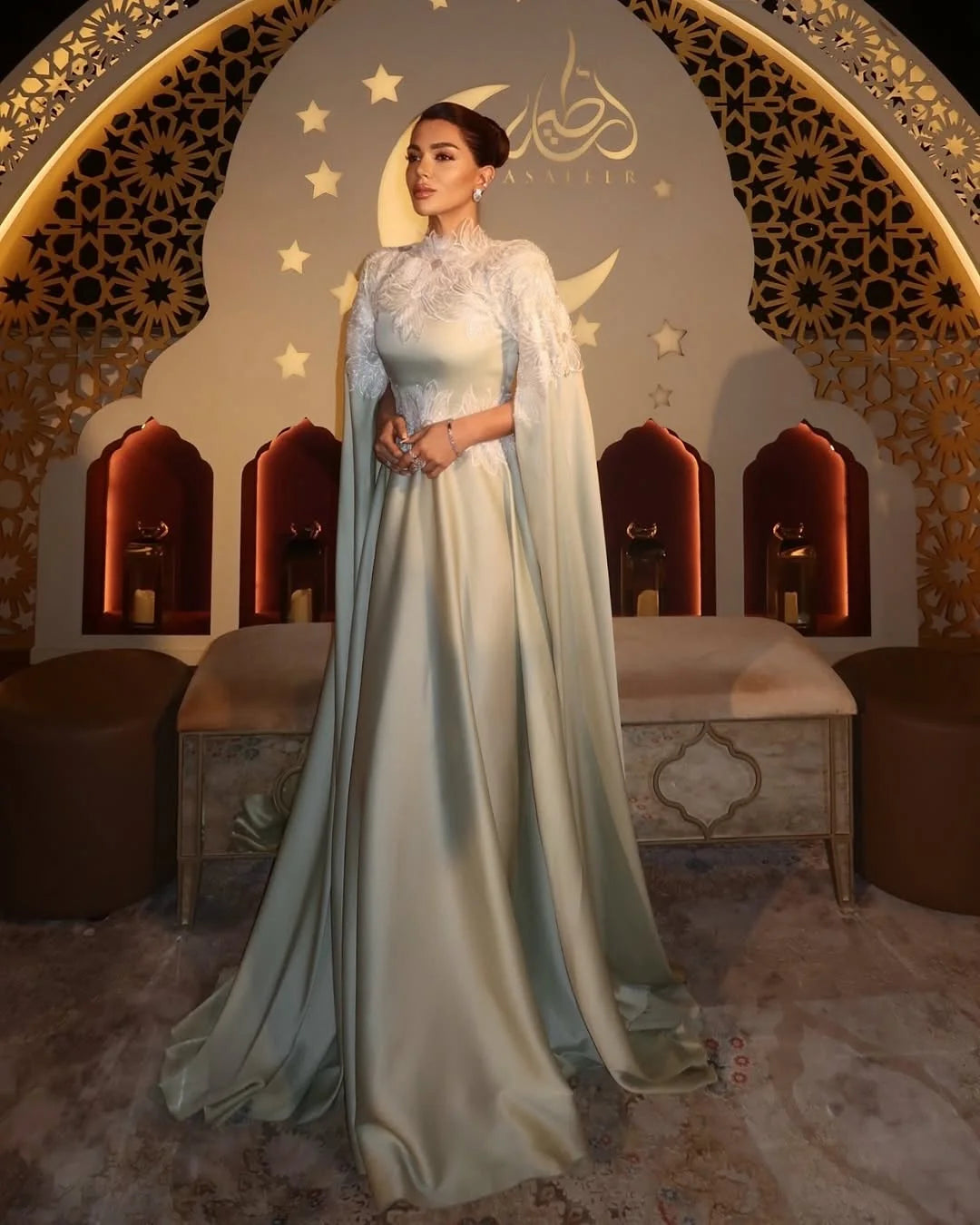 Customized A-Line Crew Neck Short Sleeves Elegant Classic Evening Dress Delicate Bespoke Occasion Gowns Fashion Celebrity Gowns