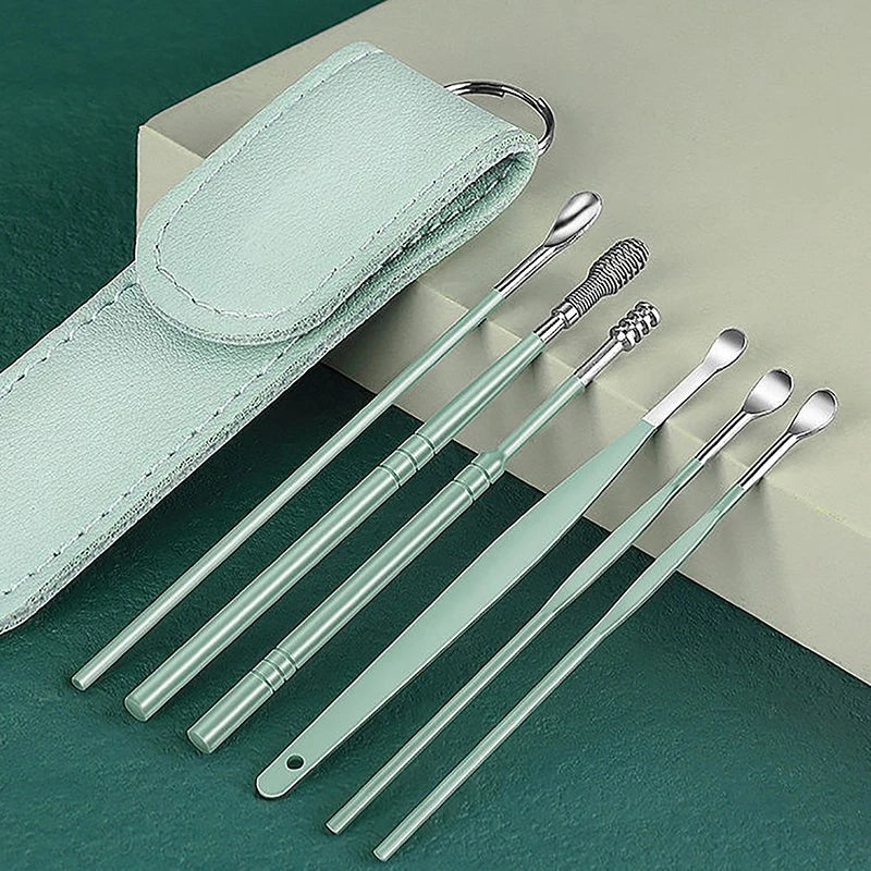 Beauty Accessory Set for Ear Hygiene 6 Pcs Ear Cleaner Kit with Earpick Sticks Earwax Remover Ear Pick Cleaning Spoon