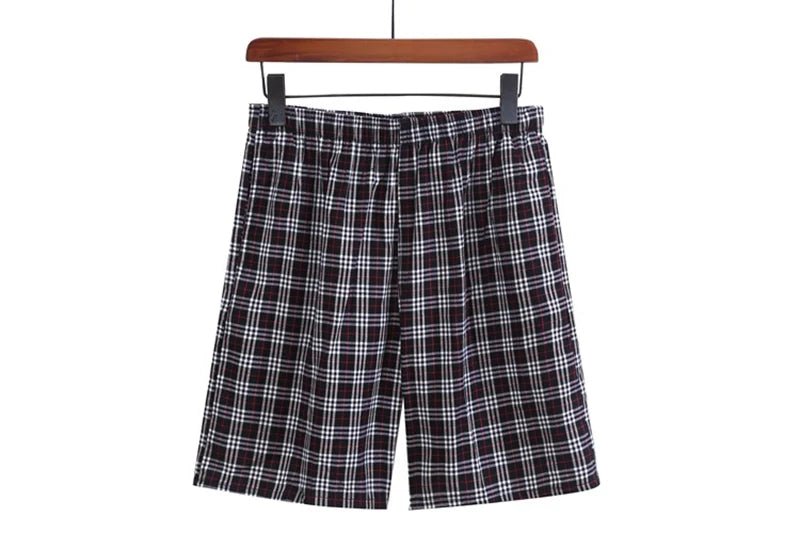 100% Cotton Mens Underwear Boxers Shorts Male Casual Sleepwear Underpants Plaid Loose Comfortable Homewear Sleeping Short Pants