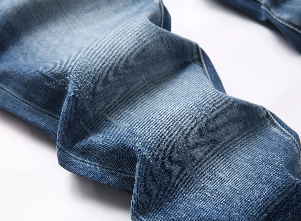 2025 Men's Ripped Jeans Luxury Brand Light Blue Holes Long Trousers Quality Male Fashion Stretch Slim Pants Men Skinny Jeans