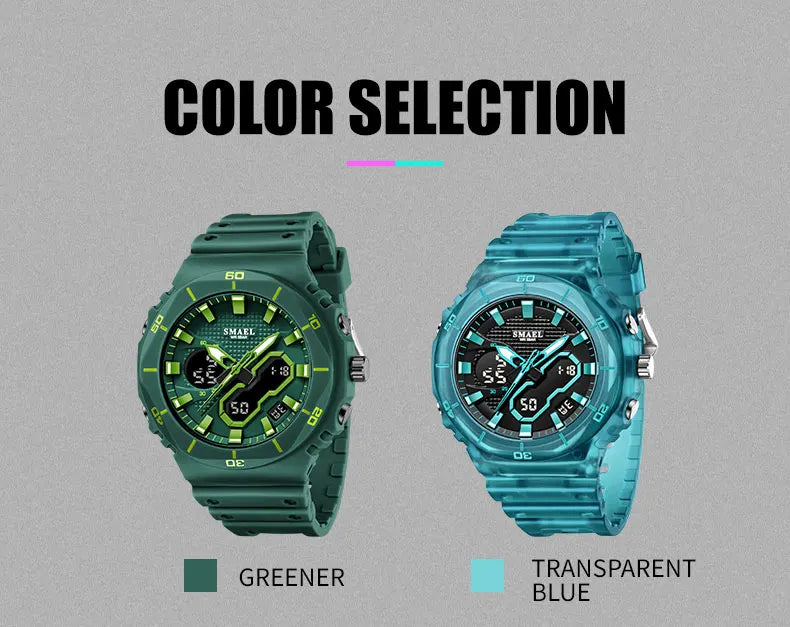 SMAEL Fashion Sport Watches for Unisex Top Brand Luxury Sports Chronograph Women Watch Waterproof Digital Quartz Wristwatch