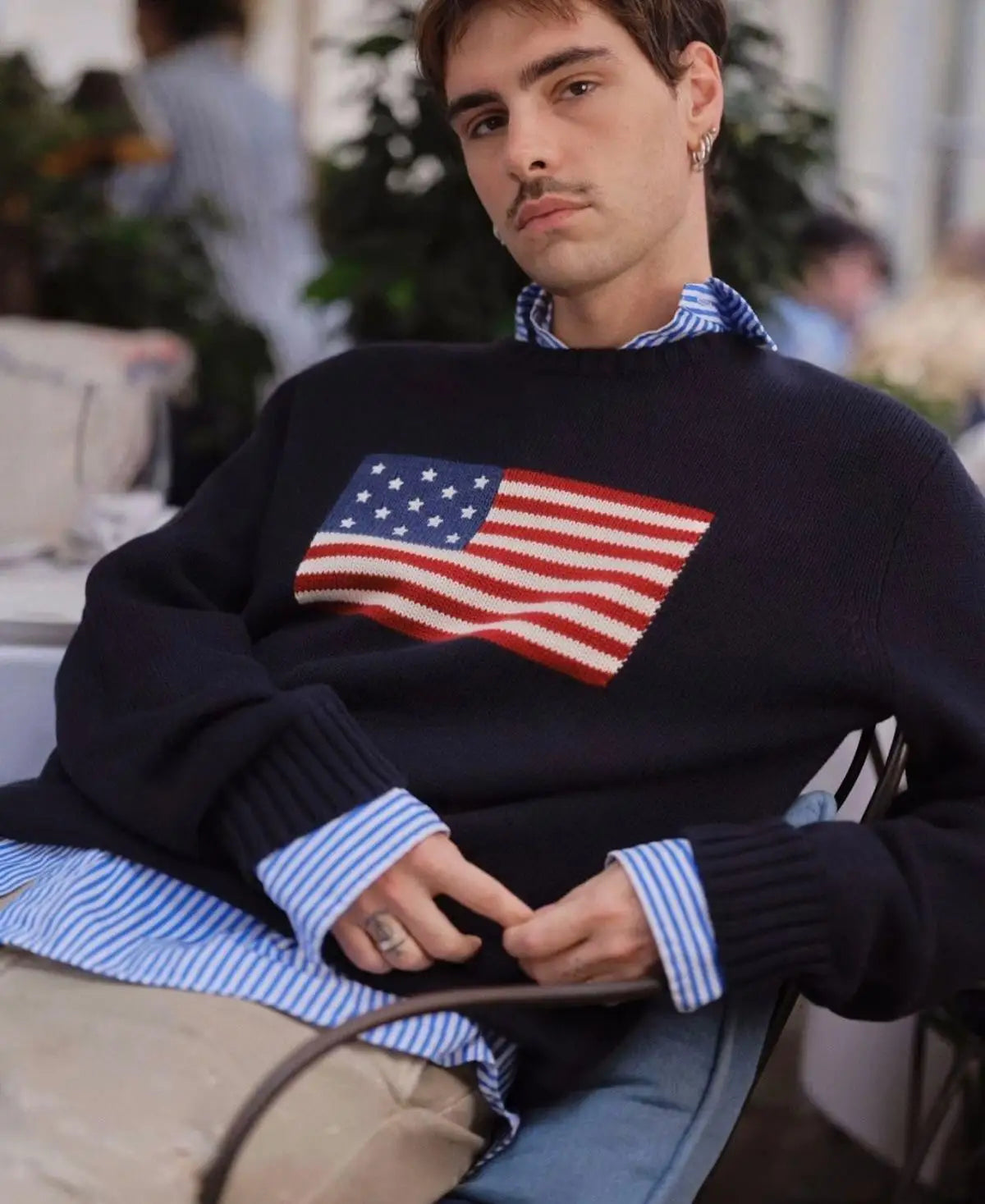 New Autumn\Winter Classic Harajuku Striped Retro Sweater Women's Embroidered Pattern Color Blocking Knitted Pure Cotton Sweater