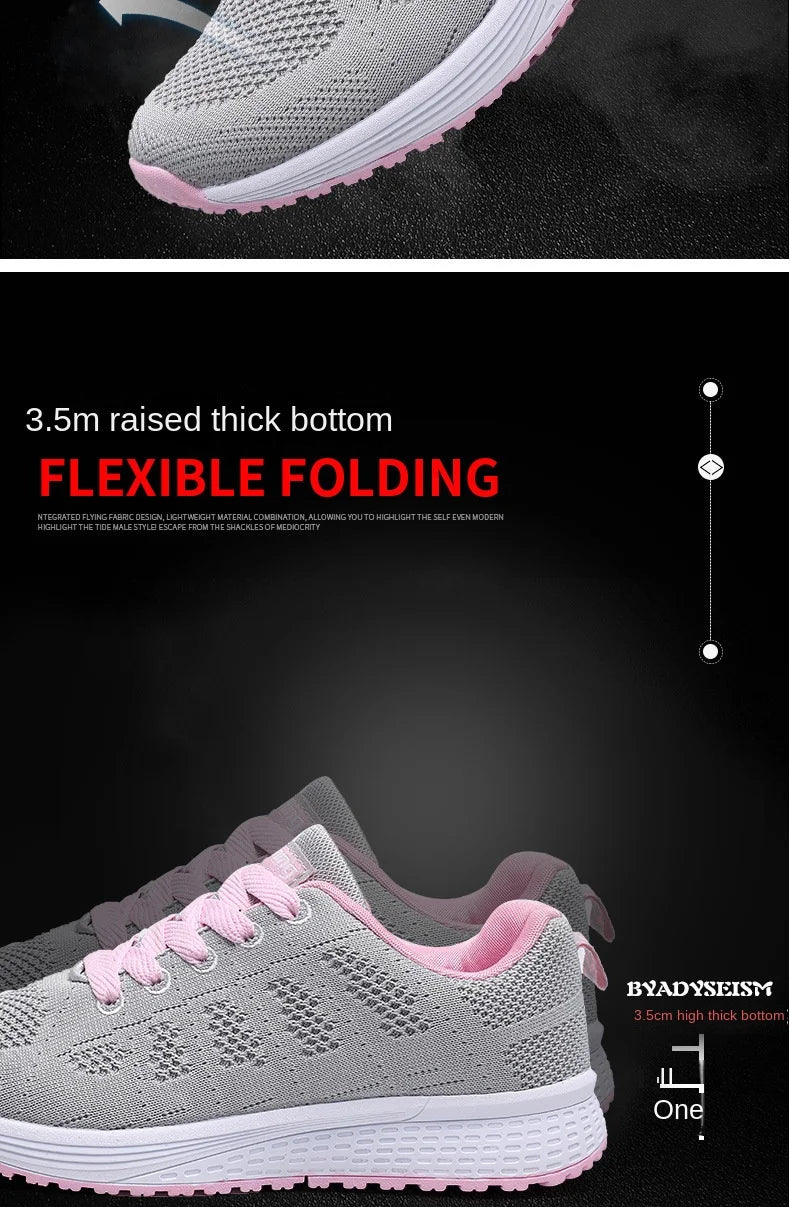 Women's Lace-up Casual Shoe Mesh Flat Shoes for Woman Summer Breathable White Sneakers Women's Vulcanized Sneakers Tenis Walking