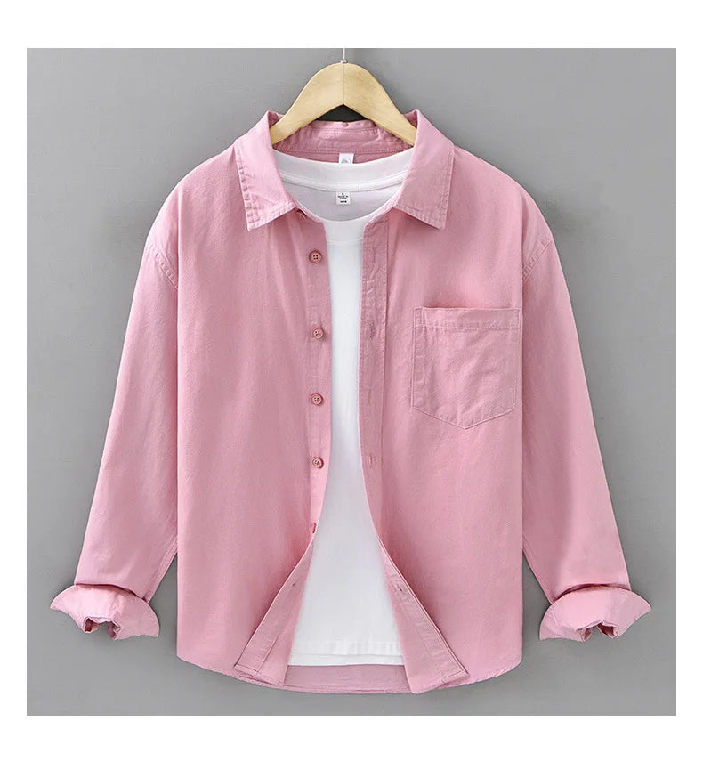 Basic Men's Long-Sleeve Cotton Shirt - Casual and Versatile Spring Style 100% Cotton Solid Color Casual Shirt