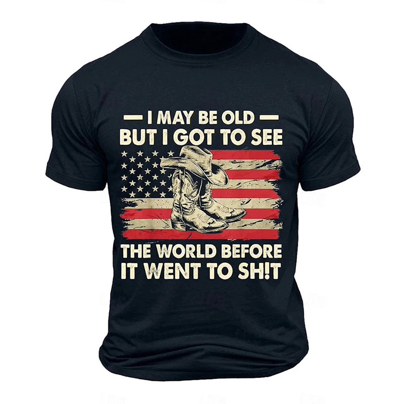 Summer Men's Retro Flag Printed T-shirt 3D Skull Round Neck Short Sleeve Casual Breathable Men's Large Size T Shirt Hot Model