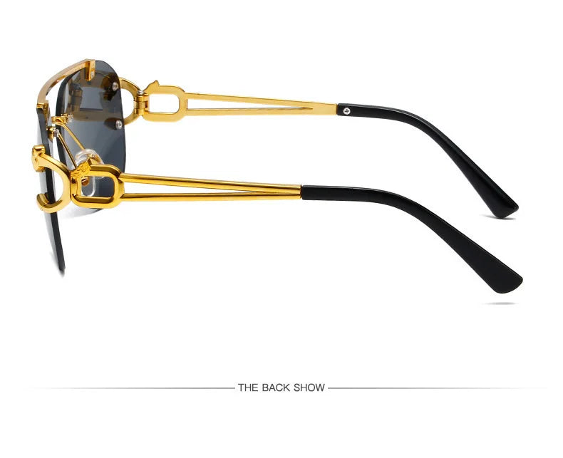 New Trendy Rimless Sunglasses Men Women Fashion Oversized Square Shades Eyewear Double Bridge Gradient UV400 Sun Glasses