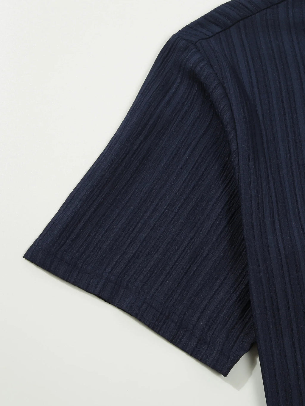 European and American men's shirt set solid color vertical strip lapel short-sleeved casual pants home daily beach set