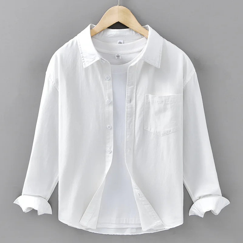 Basic Men's Long-Sleeve Cotton Shirt - Casual and Versatile Spring Style 100% Cotton Solid Color Casual Shirt