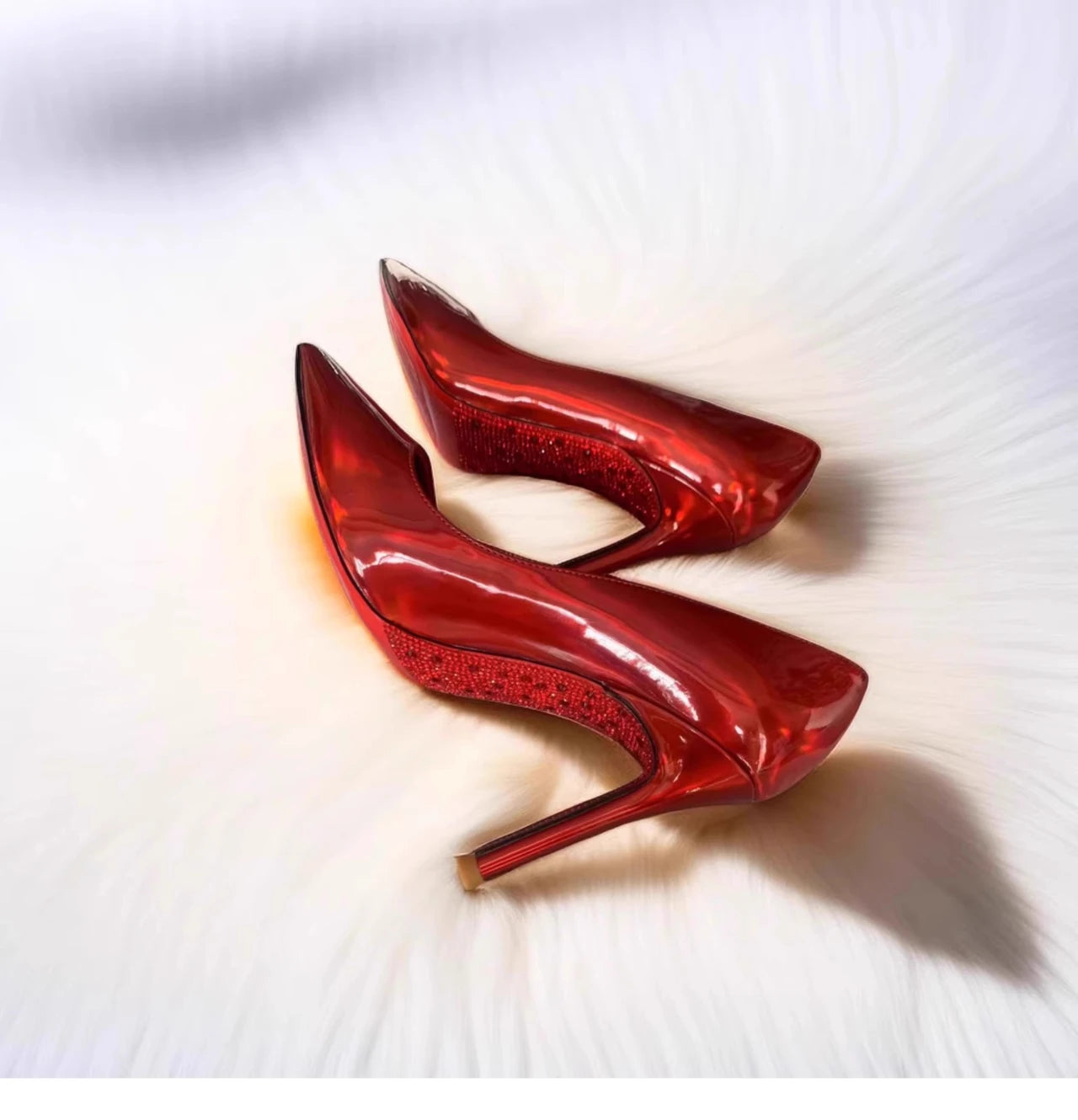 Glossy Red Pointed Toe Patent Leather High Heel Pumps Women Sexy Elegant Stiletto Heel Slip on  Cm Luxury Party Dress Shoes