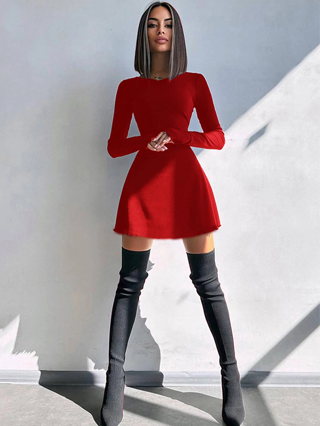 Women's Sexy Club Long Sleeve Mini Bodycon Dress Suitable For Nightclub, Family Party, Vacation, Leisure