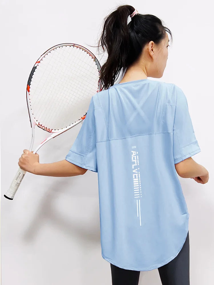 Yoga Clothes Women's Running and Fitness Clothes Hip Covering Long Sports T-shirt Loose Plus Size Short Sleeved Sports Top