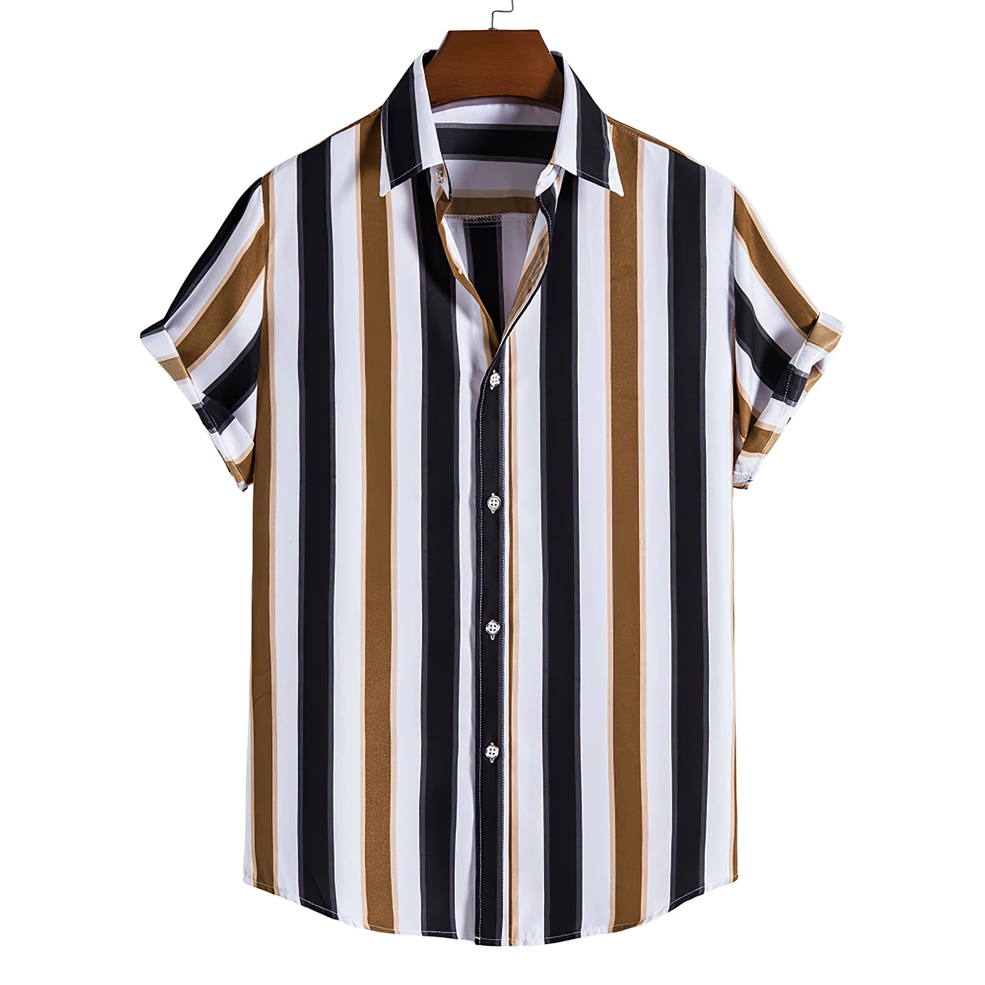 Men's Hawaiian Shirt Summer Stripes Print Short Sleeve Top Tees Fashion Casual Social Shirts Lapel Button Oversized Men Clothing