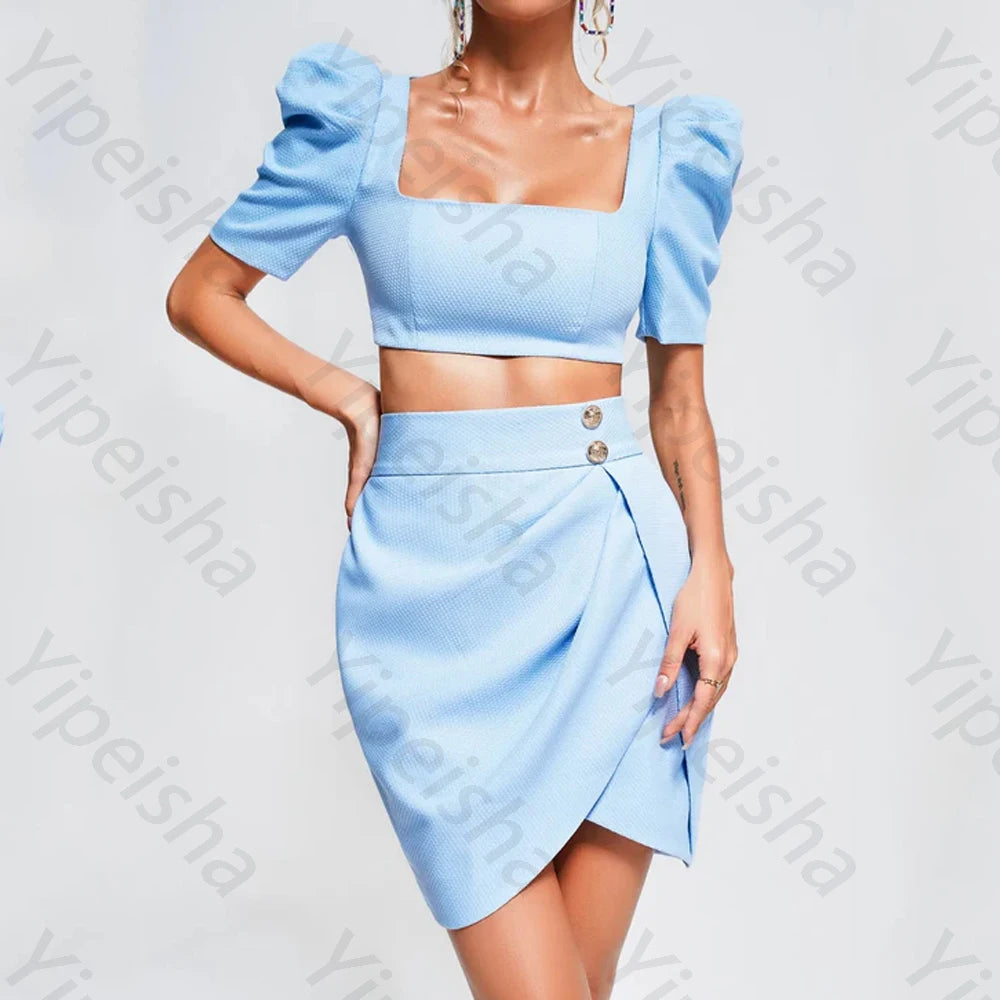 Elegant Square Collar Short Sleeves Evening Dresses Sexy Two Piece Sets Dress Exquisite High Quality Prom Party Gowns Customized