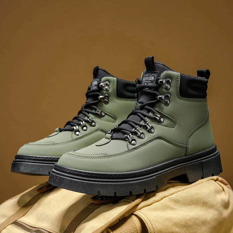 New Men's Leather Boots Brand Retro Comfortable Boots for Men 2025 Fashion High Top Non Slip Casual Shoes Business Work Shoes