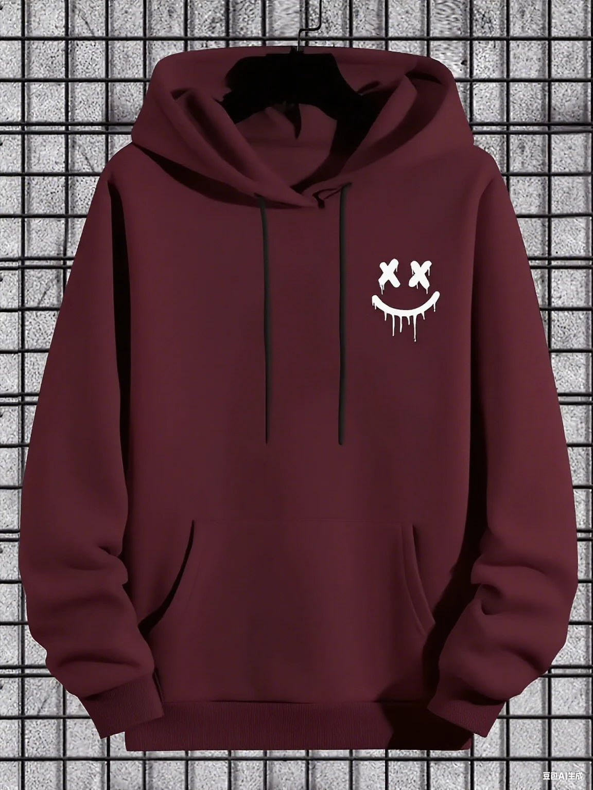 Men'S Casual Hoodie with Geometric Face Design - Stylish Pullover Sweatshirt, Long Sleeve, Kangaroo Pocket