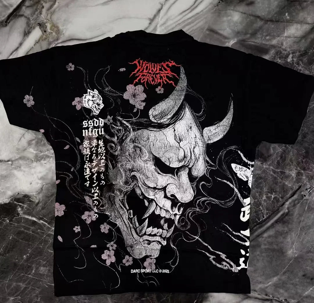 Harajuku Gothic Samurai T-shirt Streetwear Suitable for Both Men and Women Fashionable T-shirt Kavai Dark T-shirt Y2K