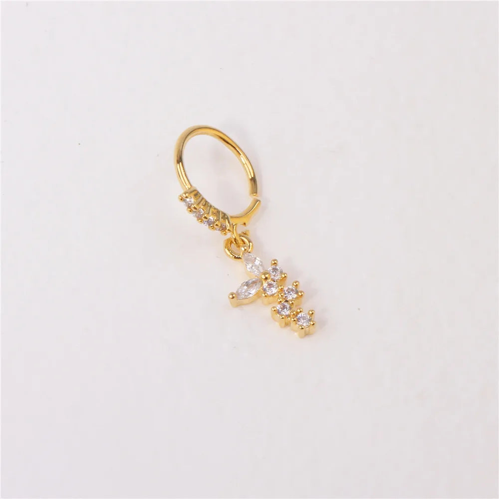 Gold Plated Pendant Nose Ring Hoop for Women Crystal Nose Hoop Protection Jewelry Nose Piercing Cartilage Earring Piercing