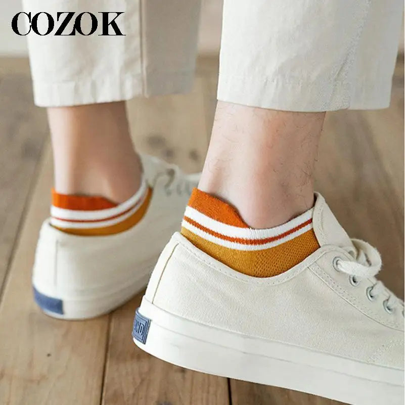 2 Pairs Mens Cotton Short Socks New Style Striped Sports Men Sock Soft Breathable Durable Spring Summer Male Ankle Socks for Boy