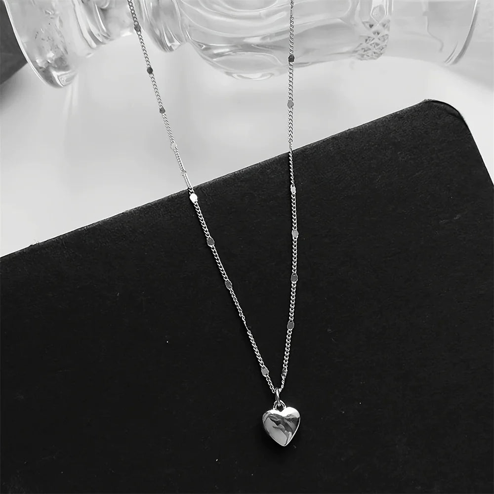 Simple Love Heart Pendant Necklace Golden Silver Color Trendy Office Lady Link Chain Neck Jewelry Gift for Friend Fashion