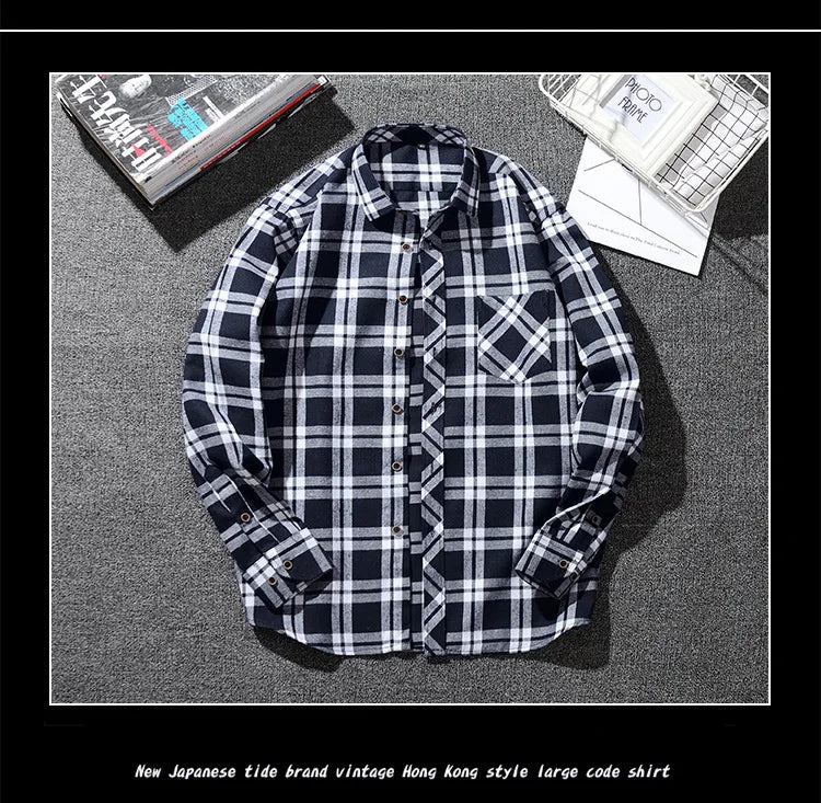 Plus Size M-5XL Men's Western Style Plaid Long Sleeve Shirt, Brushed Flannel Fabric, Loose Fit Casual Wear