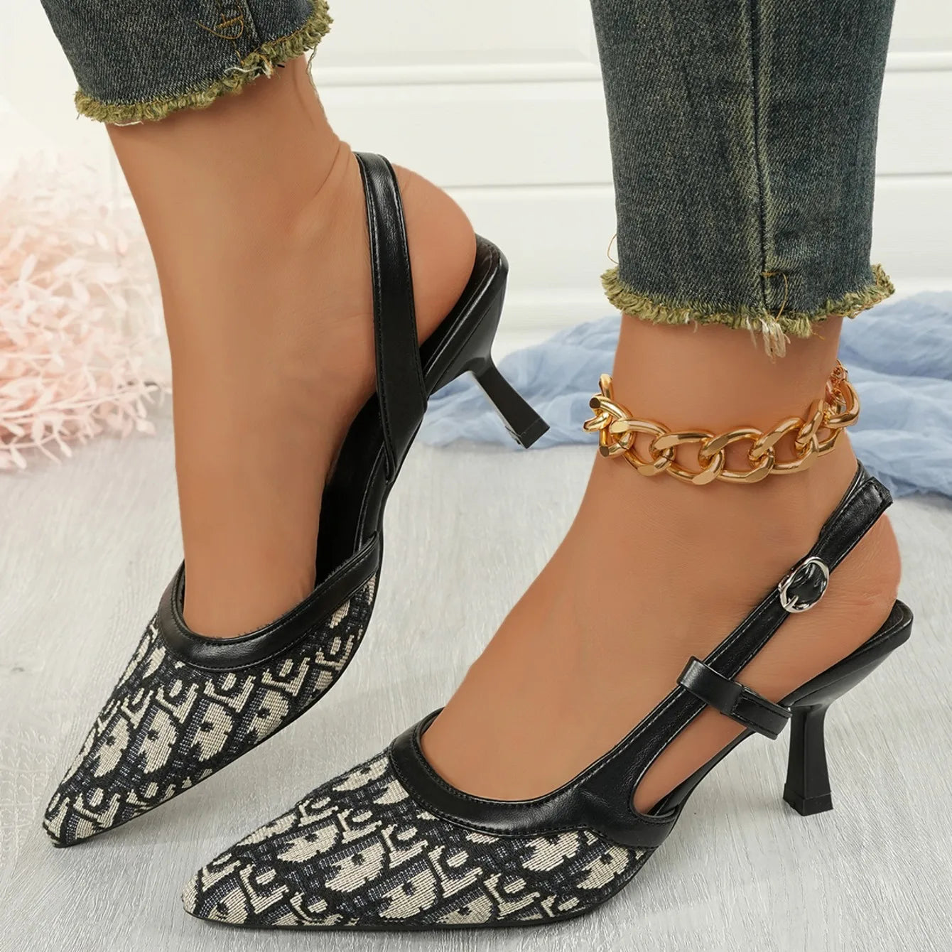 Women Sandals Satin Pointed Back Empty Women Shoes 2025 Summer One-word Buckle Sexy High Heels Women Sandalias Mujer Zapatos