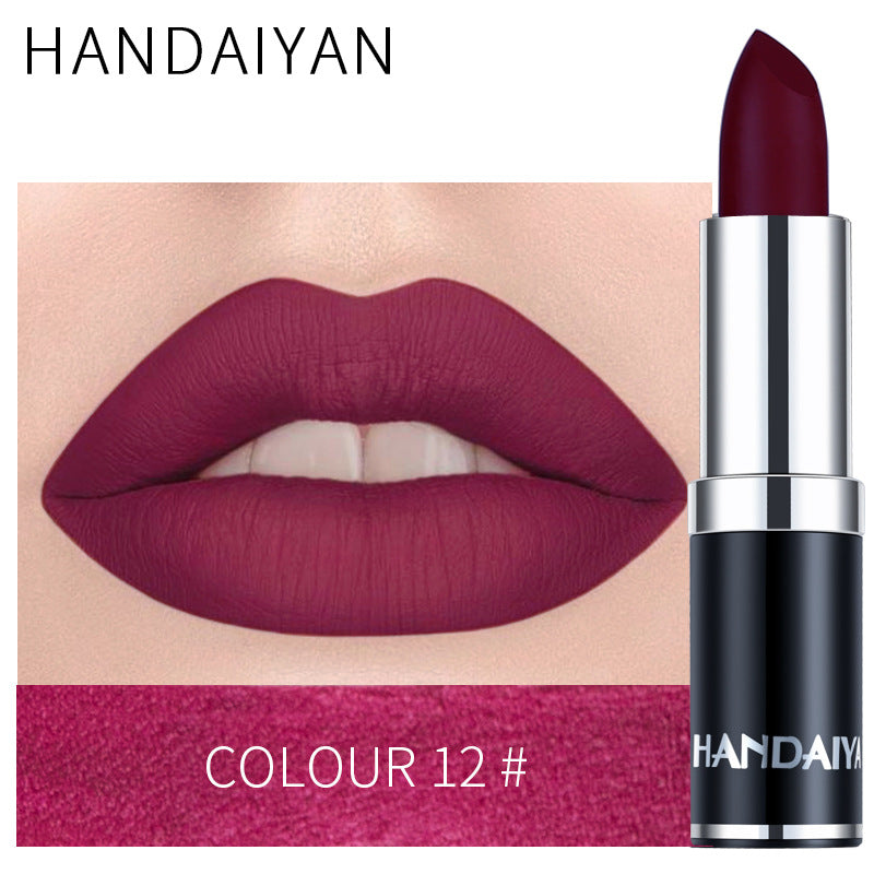 HANDAIYAN 12 Color Matte Lipstick Waterproof Moisturize Velvet Sexy Lip Gloss Popular Color Hot Selling Fashion Beauty Lipstick