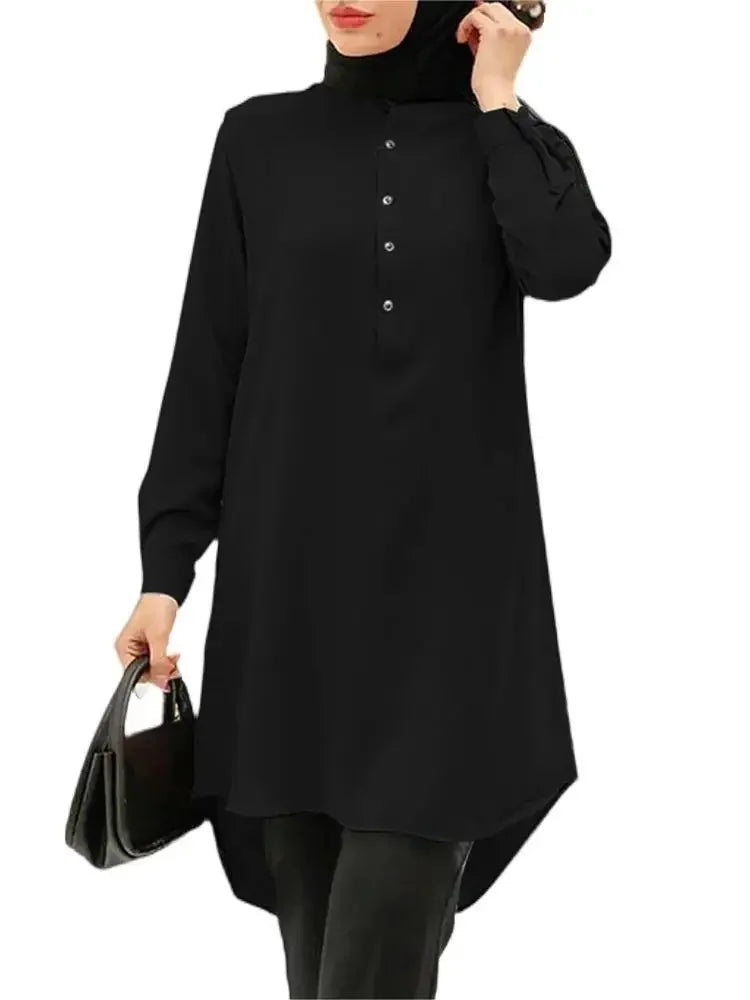 Creative Spring Hot Sale Of The Season Middle East Muslim Intellectual Style A- Line Polo Neck Trendy Half Skirt Cotton Material