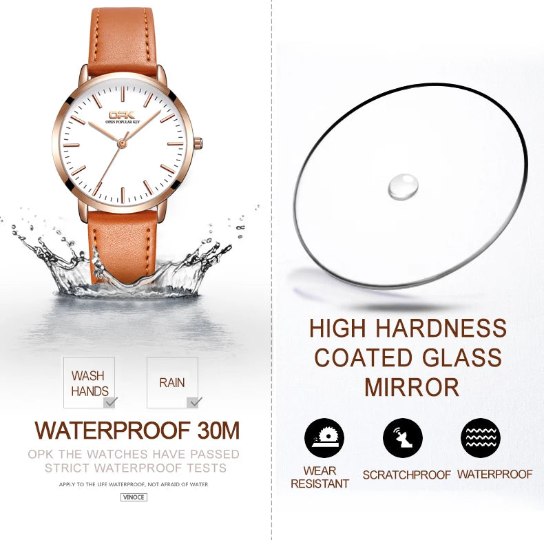 OPK 8101 Original Quartz Watch For Women Waterproof Leather Strap Hand Clock Simple Dial Top Brand Fashion Ladies Wrist Watches