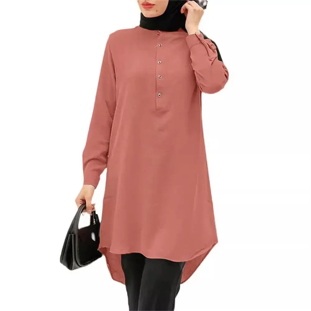 Creative Spring Hot Sale Of The Season Middle East Muslim Intellectual Style A- Line Polo Neck Trendy Half Skirt Cotton Material