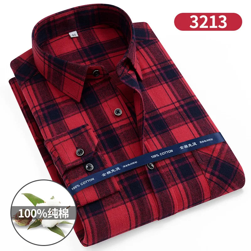 Plaid Flannel Shirts For Men Long Sleeve 100%Cotton Fashion Casual Soft Standard-Fit Man Blouse Clothes Men's clothing 10XL 11XL
