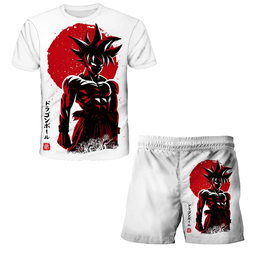 Japanese cartoon Dragon Ball Z T-shirt children's top T-shirt shorts two-piece set for summer boys T-shirt+shorts beach pants
