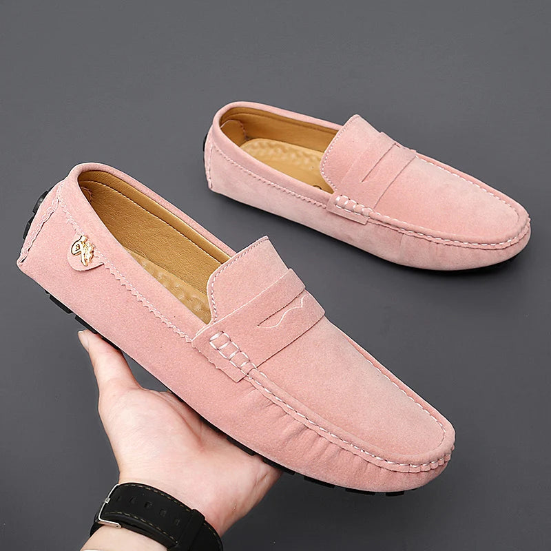 Suede Leather Penny Peas Loafers Men Women Boys Driving Shoes Big Size 35-48 Moccasins Slip on Flats Designer Mens Loafers Pink