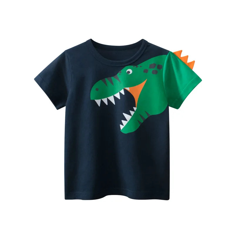 2024 Children 3D Cartoon Short T-Shirts Clothes for Boy 100% Cotton Short Sleeve Dinosaurs Cute Kids Casual Sport Top Tees
