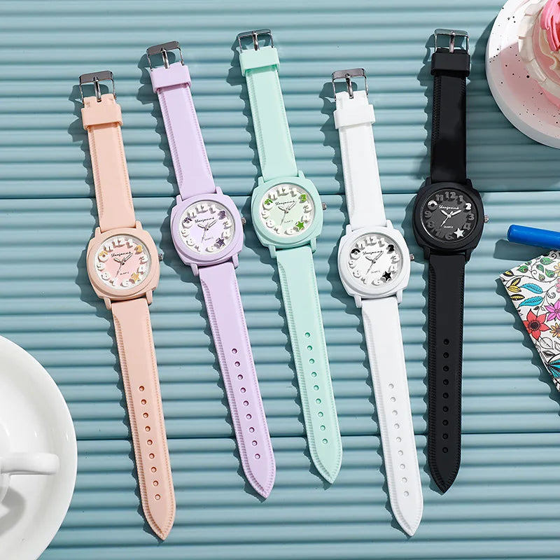 Fashion 3D Arabic Dial Women's Quartz Watch Candy Color Silicone Band Square Watches