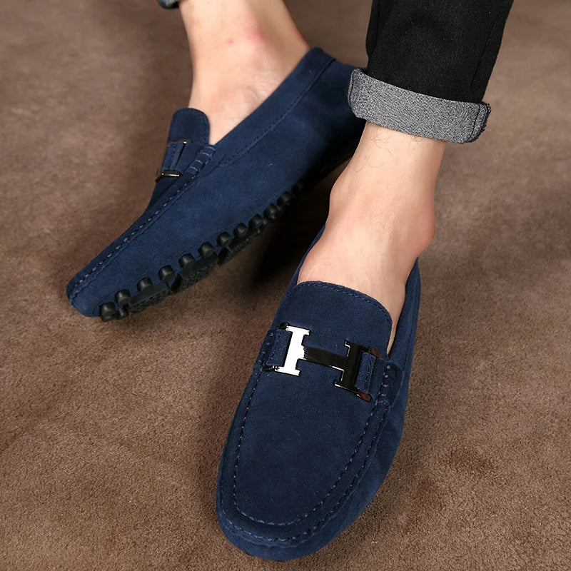 Classic Mens Loafers Male Summer Soft Shoes Fashion Men's Casual Leather Shoe Suede Casual Flats Breathable Hand-stitching Shoes