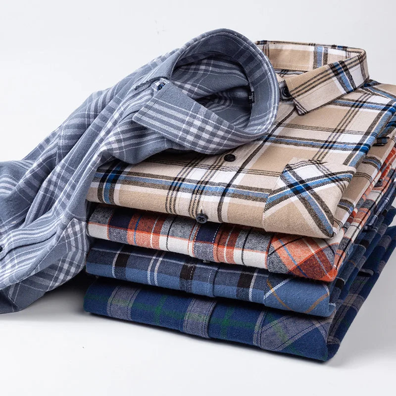 Pure Cotton Men's Plaid Shirts Long Sleeved Regular Fit Casual Office Fashion Shirts Leisure Autumn Male Check Blouses Plus Size