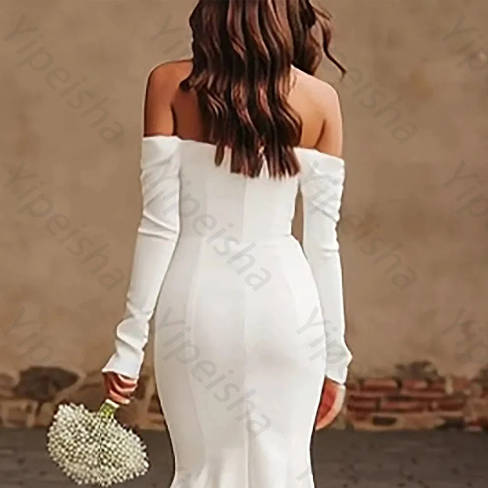 Off-shoulder Mermaid Long Sleeves Sweep Train Evening Dresses Exquisite High Quality Sexy Prom Party Gowns for Women Customized