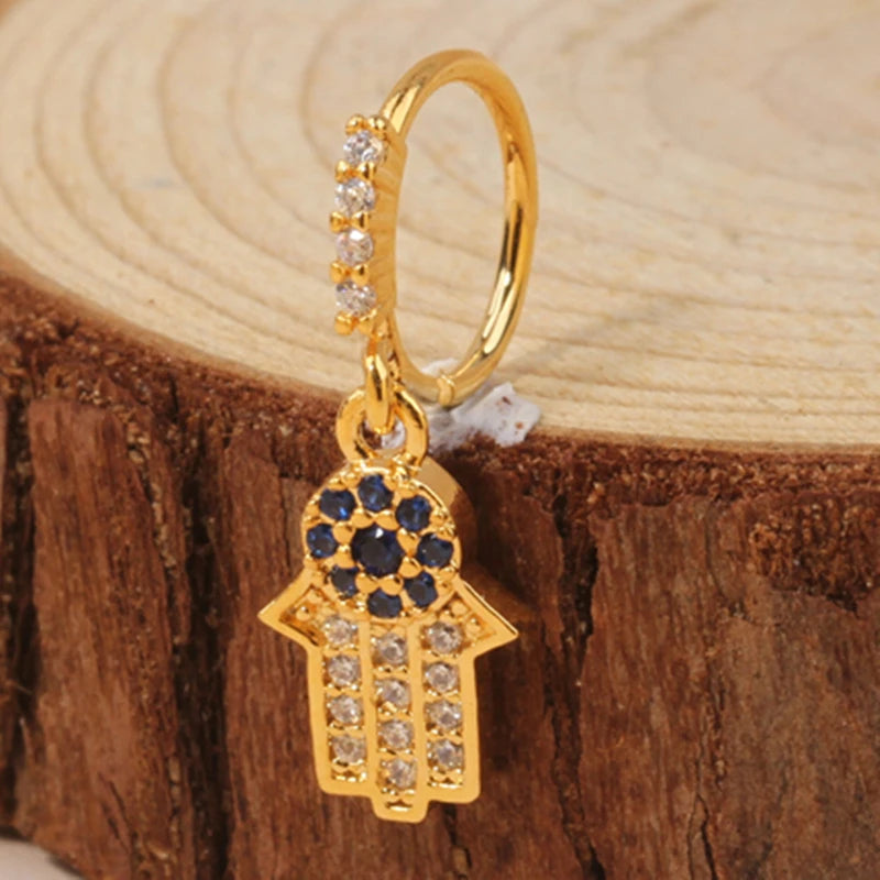 Gold Plated Pendant Nose Ring Hoop for Women Crystal Nose Hoop Protection Jewelry Nose Piercing Cartilage Earring Piercing