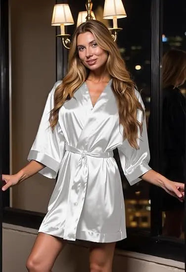 Women's Bride Bridesmaids Silky Robe Satin Kimono Robes for Women Lingerie