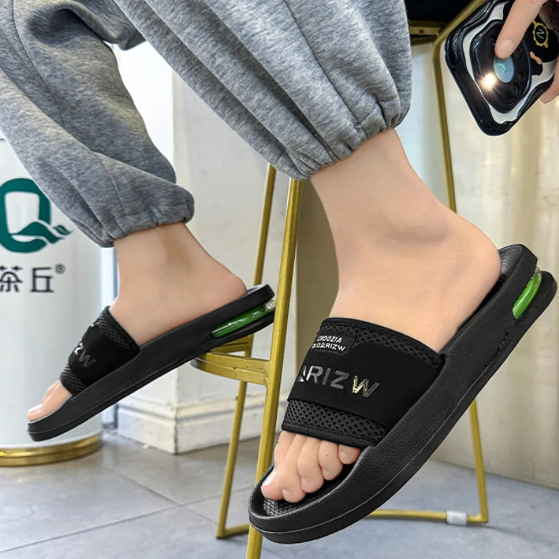 Summer Men's Mesh Surface Slippers EVA Platform Open Toe Slip on Sandals Home Non-slip Slides Outdoor Beach Sandal Shoes for Men