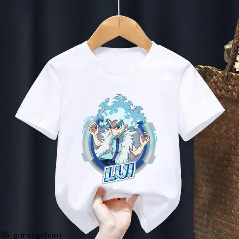 2024 Beyblade Burst Evolution Print Kids T Shirt Girls Summer Tops Baby Boys Clothes Cartoon Children Short Sleeve T-shirt