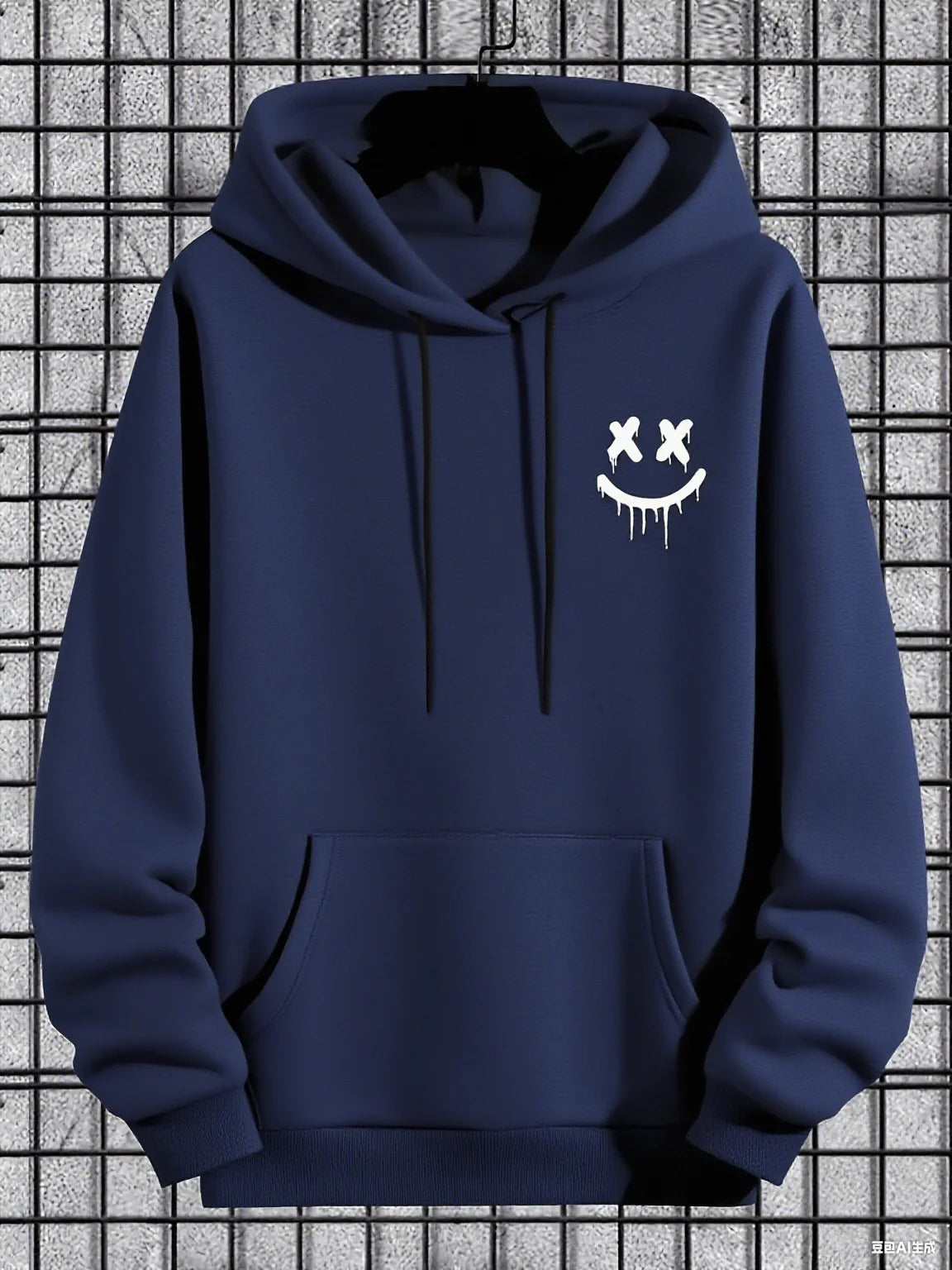 Men'S Casual Hoodie with Geometric Face Design - Stylish Pullover Sweatshirt, Long Sleeve, Kangaroo Pocket