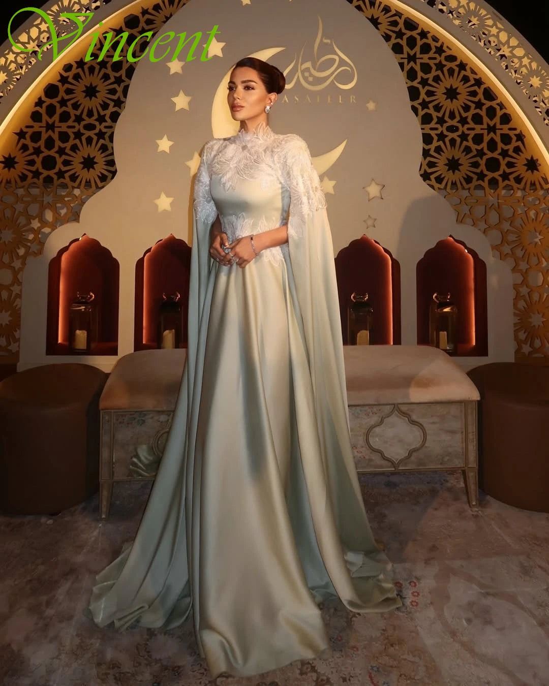 Customized A-Line Crew Neck Short Sleeves Elegant Classic Evening Dress Delicate Bespoke Occasion Gowns Fashion Celebrity Gowns