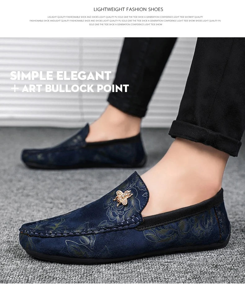 Luxury Brand Yellow Men Casual Shoes Fashion Flower Print Loafers Men Designer Flat Shoes Comfortable Slip-on Male Driving Shoes